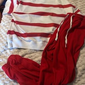 Zenana Outfitters Red and White Striped Jogger Set